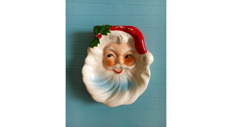 Vintage Santa Face Wall Decor Cookie Dish Cookies Holiday Spoon Rests Or Trinket Dishes Plaques Japan