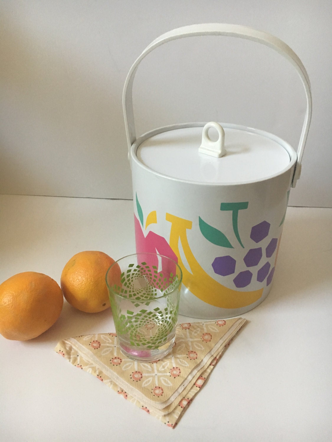 Vintage Ice Bucket Retro White Vinyl covered Ice Bucket with Etsy