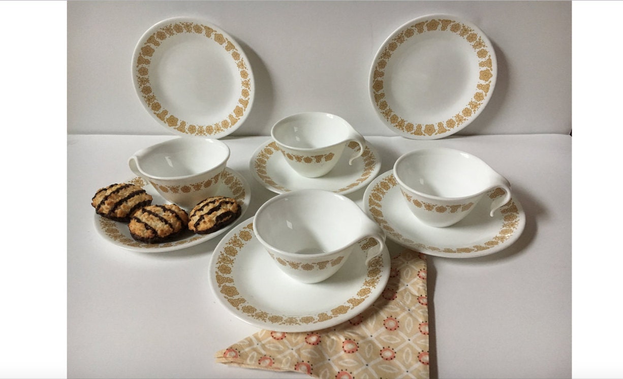 SALE Vintage Corelle dish set Butterfly Gold teacup Set of 4 | Etsy