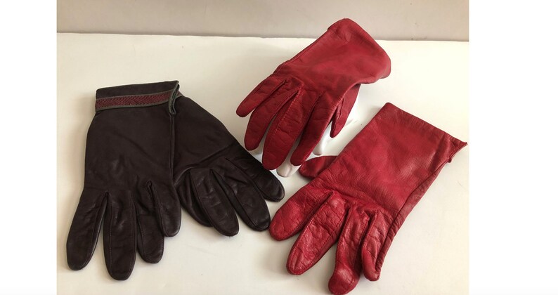 cold weather accessories winter glove vintage driving gloves Vintage red and brown leather ladies gloves vintage formal gloves
