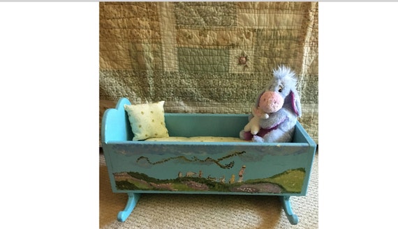 Vintage Baby Doll Cradle Bassinet Hand Crafted Wood Crib Etsy