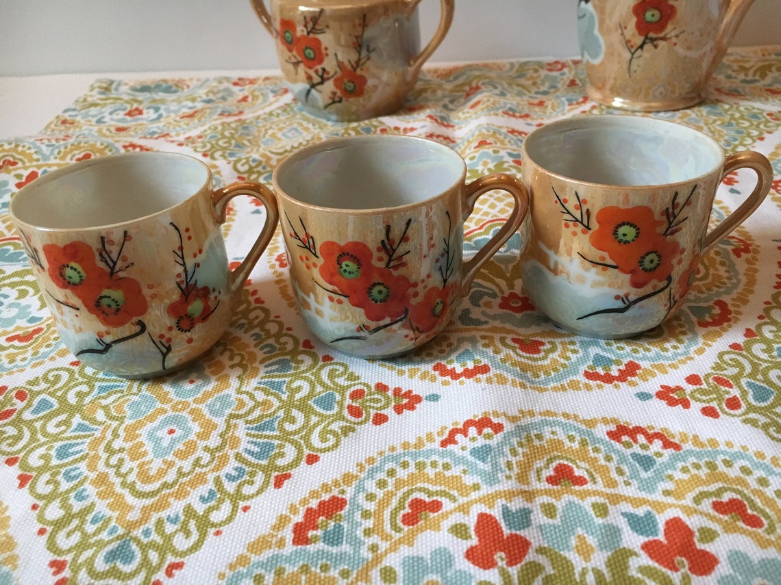 Vintage Hand Painted Japanese Tea Set Demitasse 3 Cups and 6 Etsy