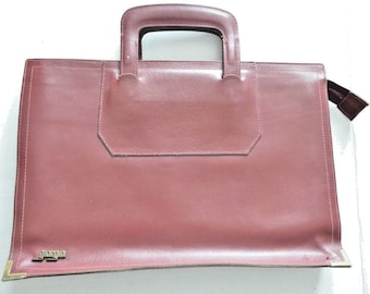 Giorgini Burgundy Leather Briefcase or Valise Zippered Pockets Reinforced Edges
