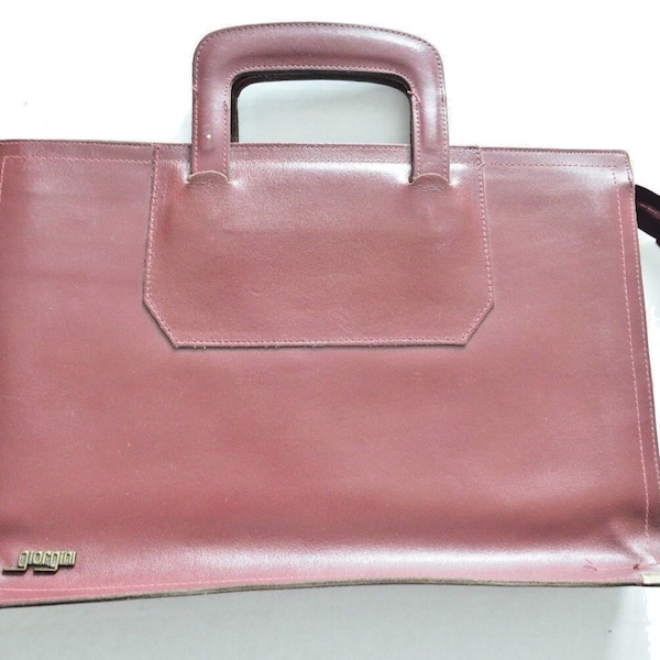 Giorgini Burgundy Leather Briefcase or Valise Zippered Pockets Reinforced Edges