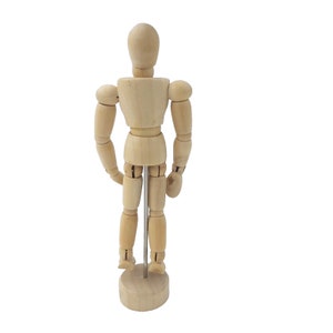 Wooden Artist Drawing Manikin Small 5 inch Tall on Stand Articulated Mannequin