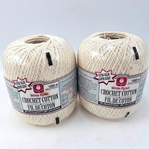 Witte roos ecru gehaakt garen Maat 10 gemerceriseerd katoen 1094 Yds Lot 14257 NOS