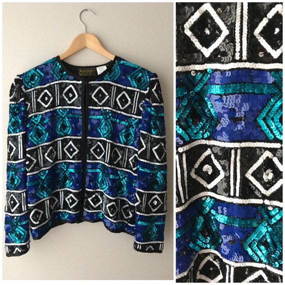 LARGE geometric pattern vintage sequin jacket - image 2