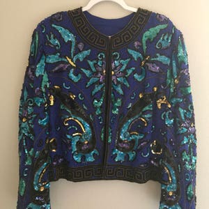 XL Vintage sequin jacket, colorful sequin jacket , beaded jacket