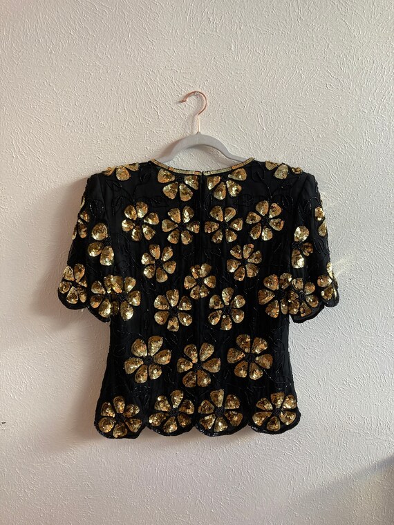 Large Gold Sequin Flower pattern top - image 8