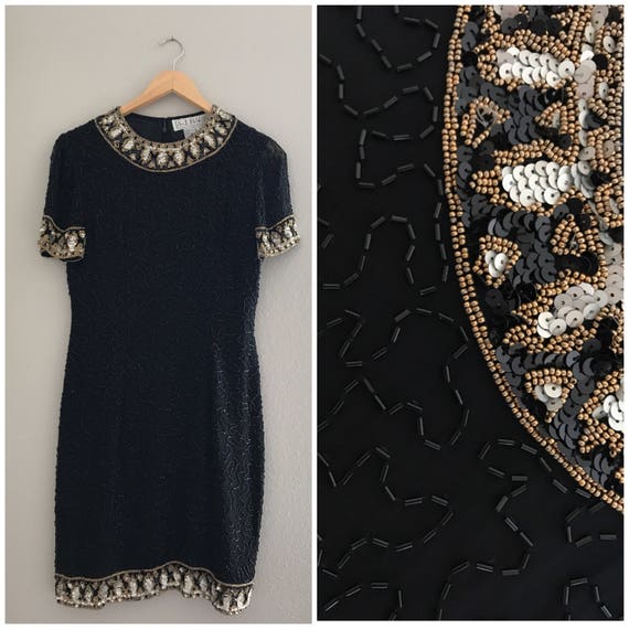 black and gold beaded dress