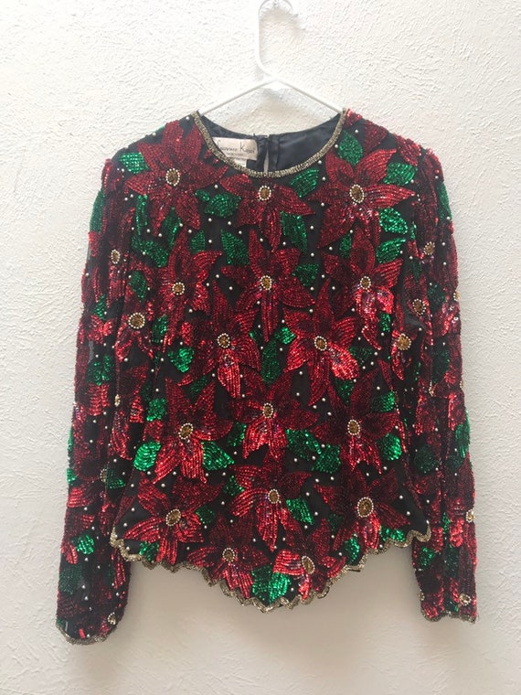 Vintage sequin christmas top: large