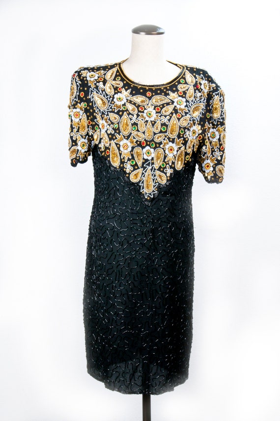 LARGE Black and gold sequin dress, black and gold… - image 1