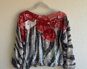 Iridescent vintage sequin zebra pattern top medium