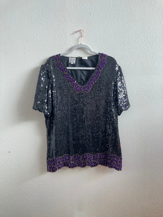 Black and purple plus size sequin top
