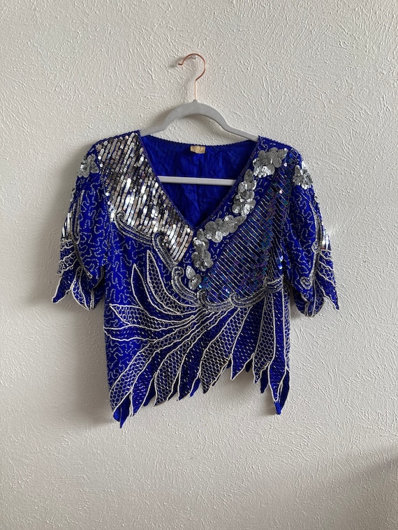 MEDIUM Blue sequin holographic top and bottom vin… - image 1
