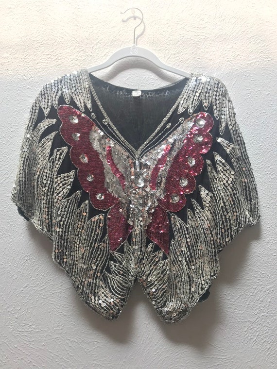 Sequin butterfly poncho top festival wear - image 8