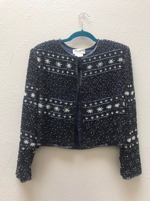 Large Navy blue glass beaded formal jacket - image 2