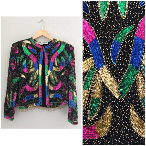 Vintage small sequin bolero jacket, colorful sequi