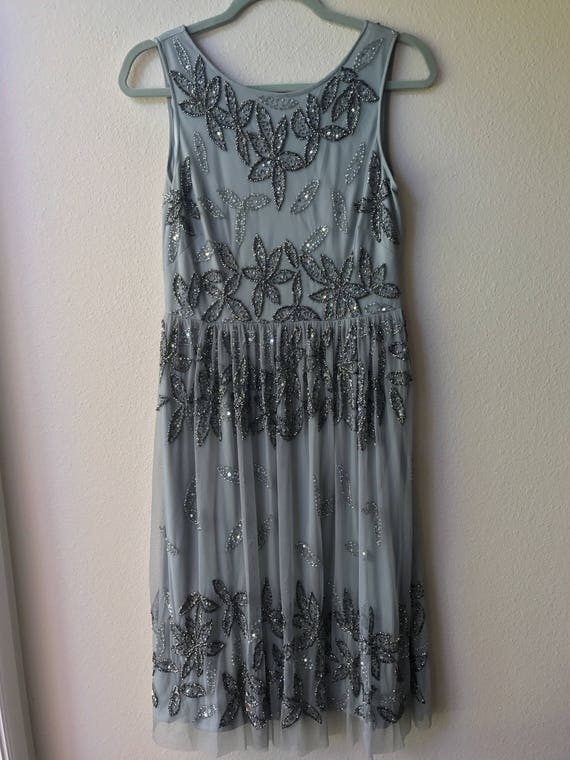 SMALL vintage beaded dress, silver cocktail dress… - image 2