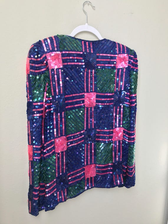 SMALL Colorful checkered vintage sequin jacket - image 6