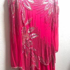 Size 14 Amazing hot pink beaded sequin vintage dress