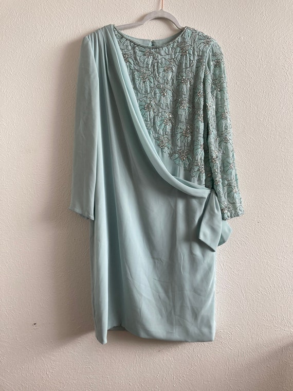 XXL Vintage Mint Beaded Gown - image 1