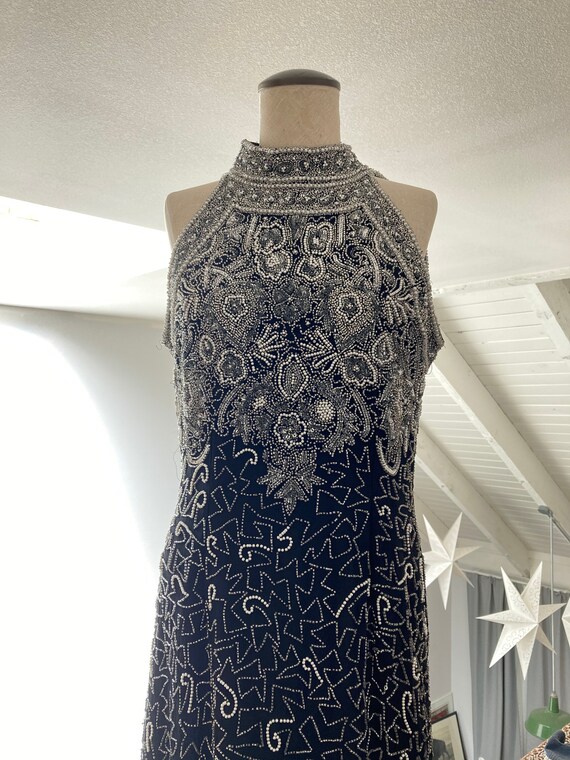 Black and White Vintage Beaded Gown Dress - image 8