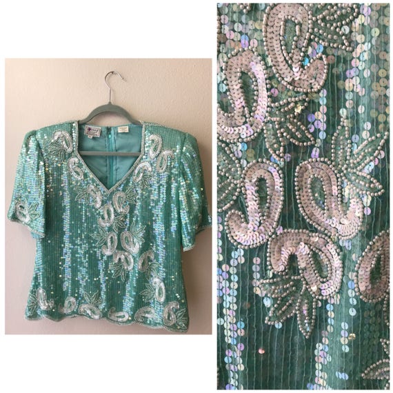 Tiffany blue vintage sequin two-piece outfit , vin