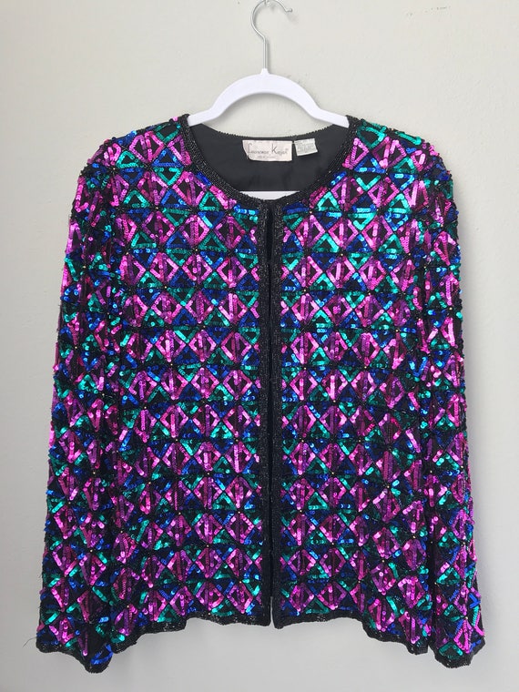 XL Colorful Vintage Sequin Jacket - image 2