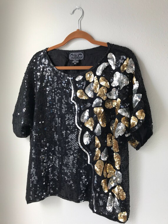XL Gold silver and black sequin top t-shirt - image 9