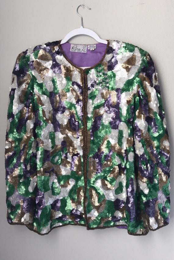 SMALL Amazing vintage sequin jacket , heavy pastel se… Gem