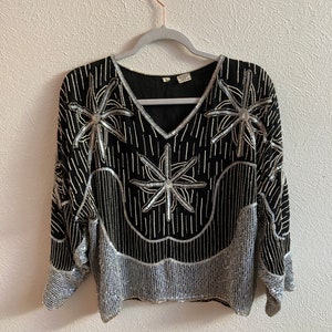 Gorgeous Large Vintage sequin silk top