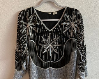Gorgeous Large Vintage sequin silk top