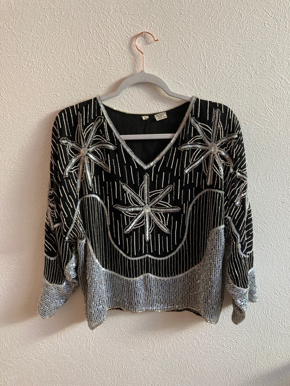 Gorgeous Large Vintage sequin silk top