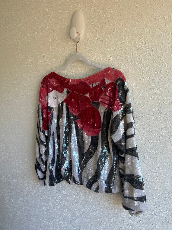 Iridescent vintage sequin zebra pattern top medium - image 2