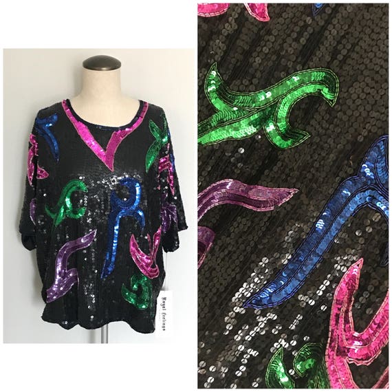 Medium Colorful sequin party top , vintage sequin… - image 2