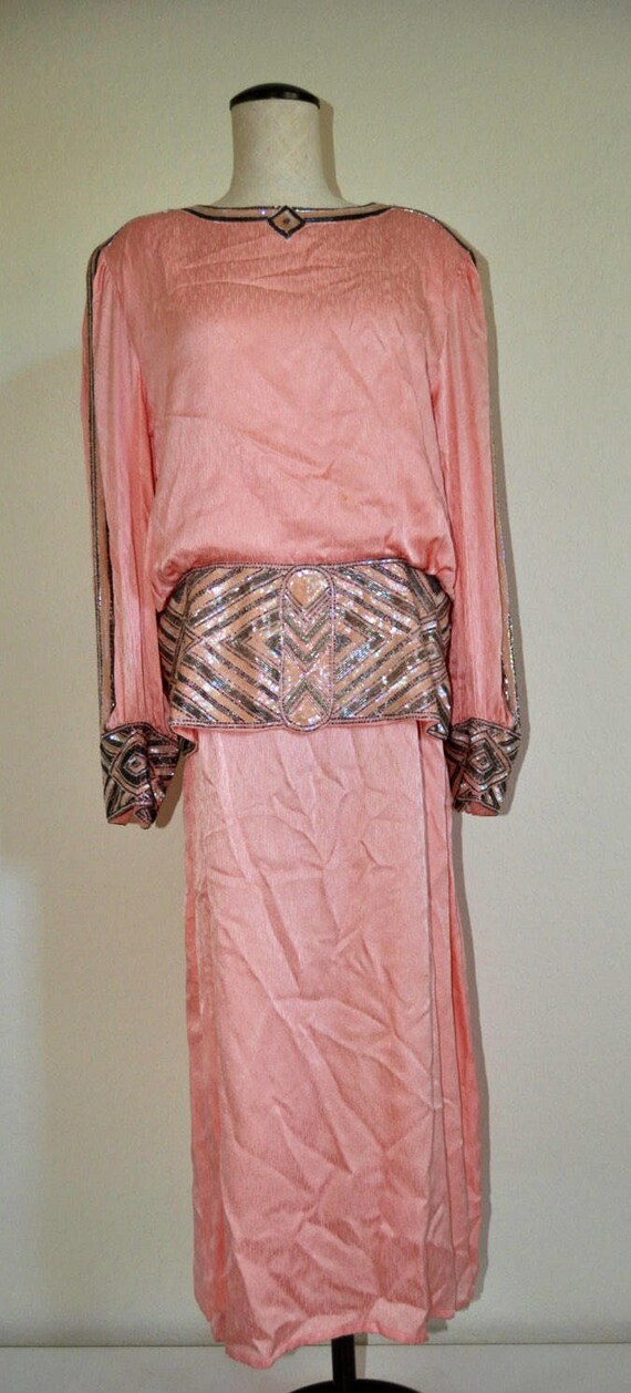 Blush Pink Vintage Beaded Dress, vintage pink gown