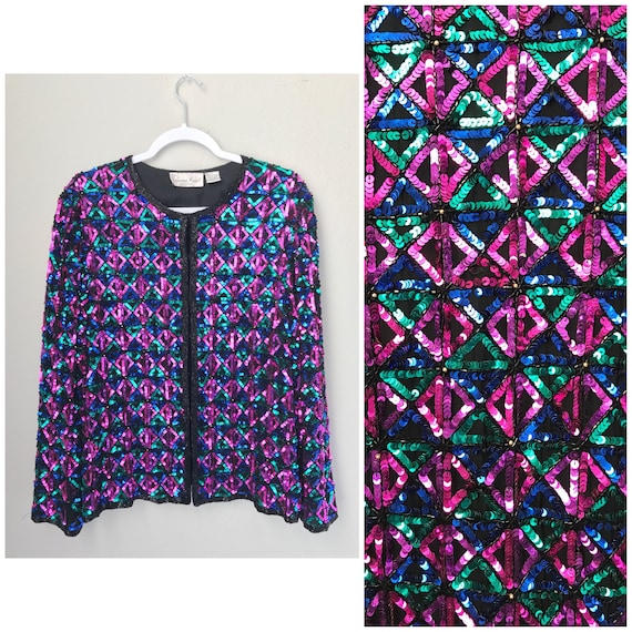 XL Colorful Vintage Sequin Jacket - image 1