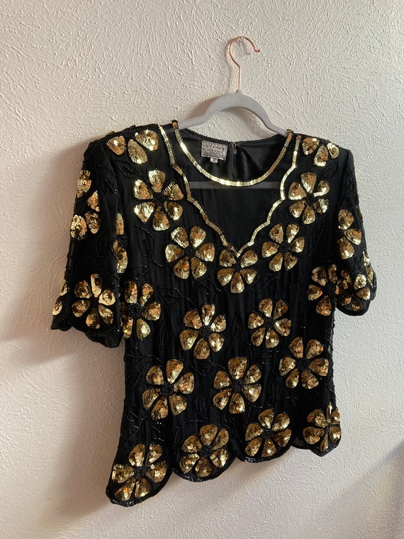 Large Gold Sequin Flower pattern top - image 2