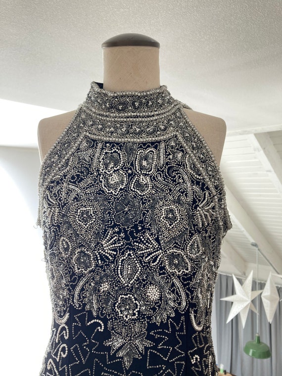 Black and White Vintage Beaded Gown Dress - image 5