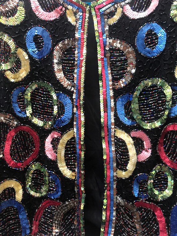 Large vintage sequin cardigan with circle pattern - image 7