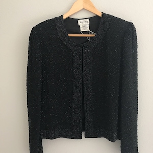 Medium black beaded vintage jacket , silk beaded jacket, vintage sequin jacket, cintage black jacket