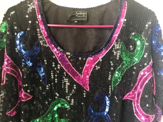 Medium Colorful sequin party top , vintage sequin… - image 9