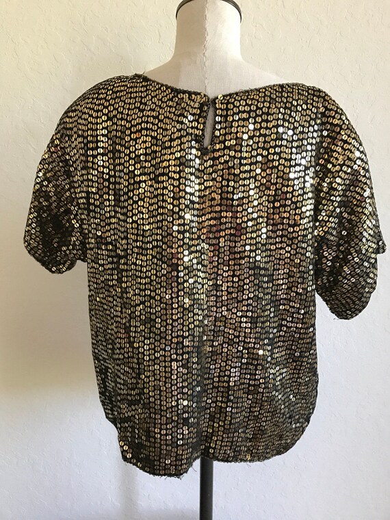 Large gold sequin shirt -pink and blue abstract f… - image 5