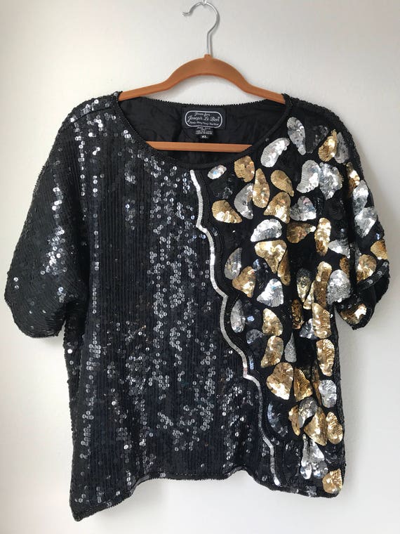 XL Gold silver and black sequin top t-shirt - image 8