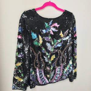LARGE Amazing vintage Oleg Cassini sequin 70’s beaded top in colorful floral pattern