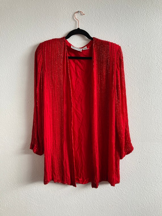 Heavily beaded red formal over jacket