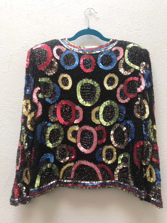 Large vintage sequin cardigan with circle pattern - image 8