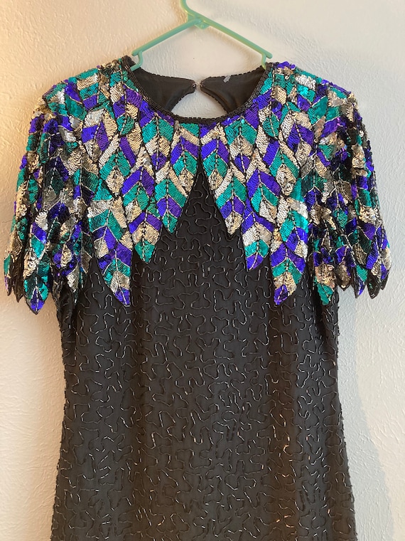 Green and purple sequin vintage dress