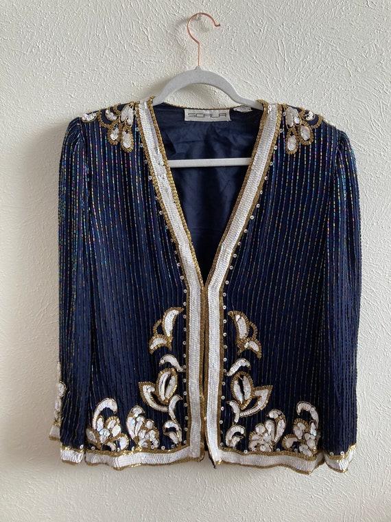 Small Scala sequin jacket size s in blue white an… - image 1